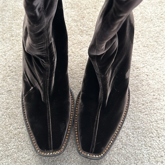 Vero Cuoio Knee High Chocolate Velvet Boots with Rhinestones Size 40.5